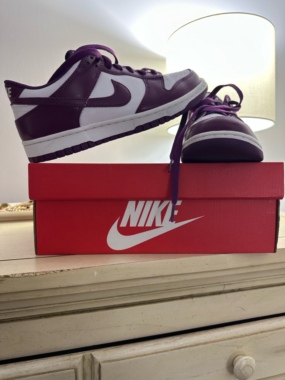 Nike Purple and White Dunk Low-Top Sneakers